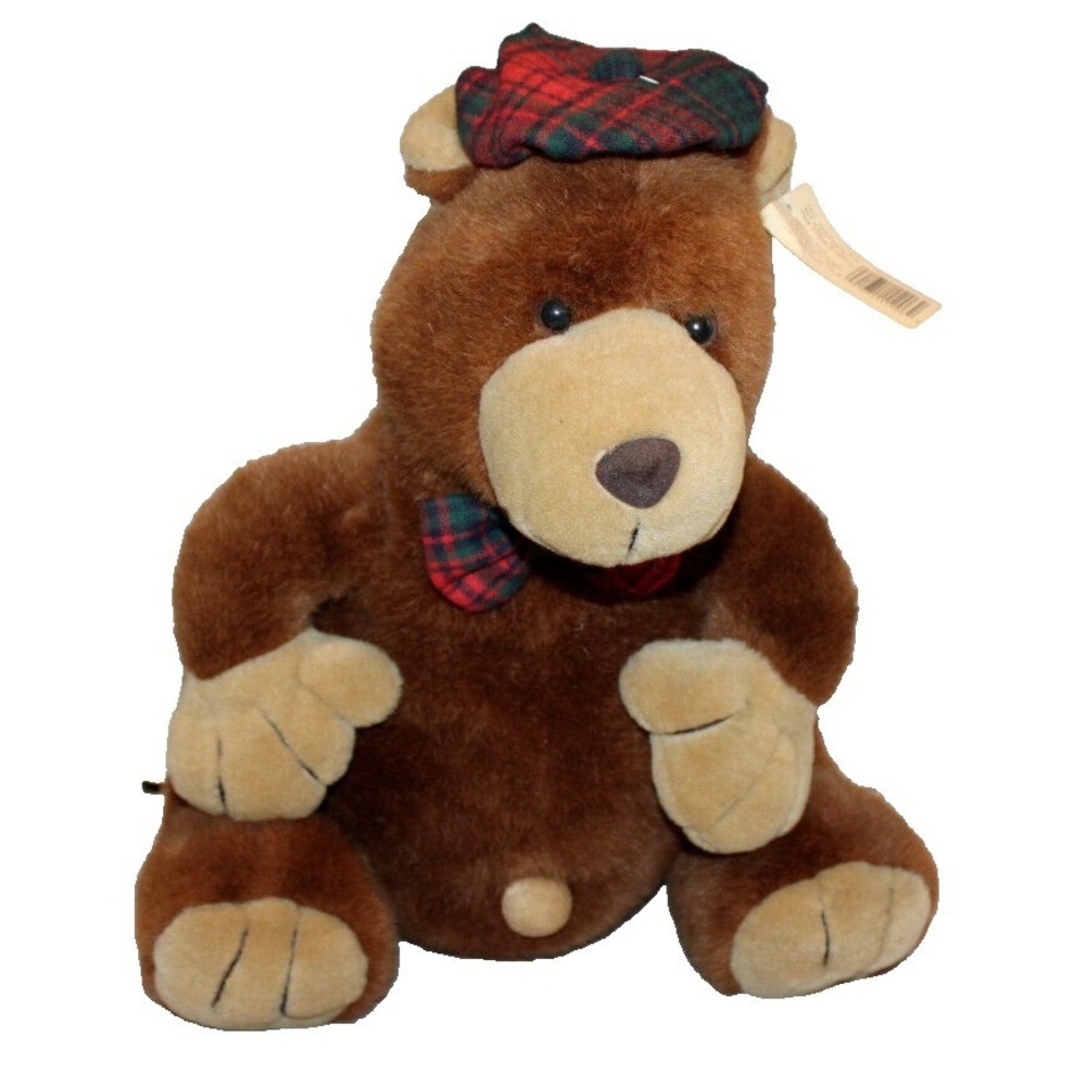 VTG‎ America Wego Chubby Bottom Bear 16" plush stuffed animal plaid hat bow tie
